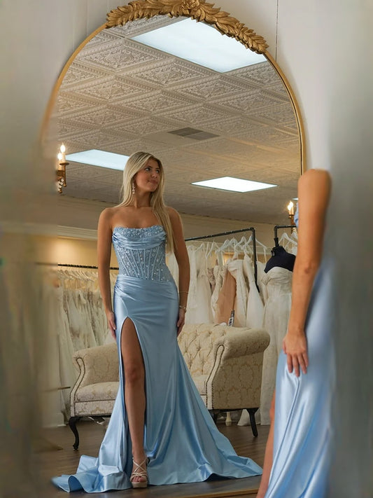 Light Blue floor-length prom dress, alternate view showing the bodice and skirt