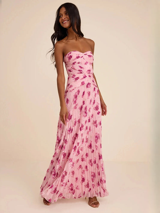 Dusty Pink maxi bridesmaid dress, alternate view showing the bodice and skirt