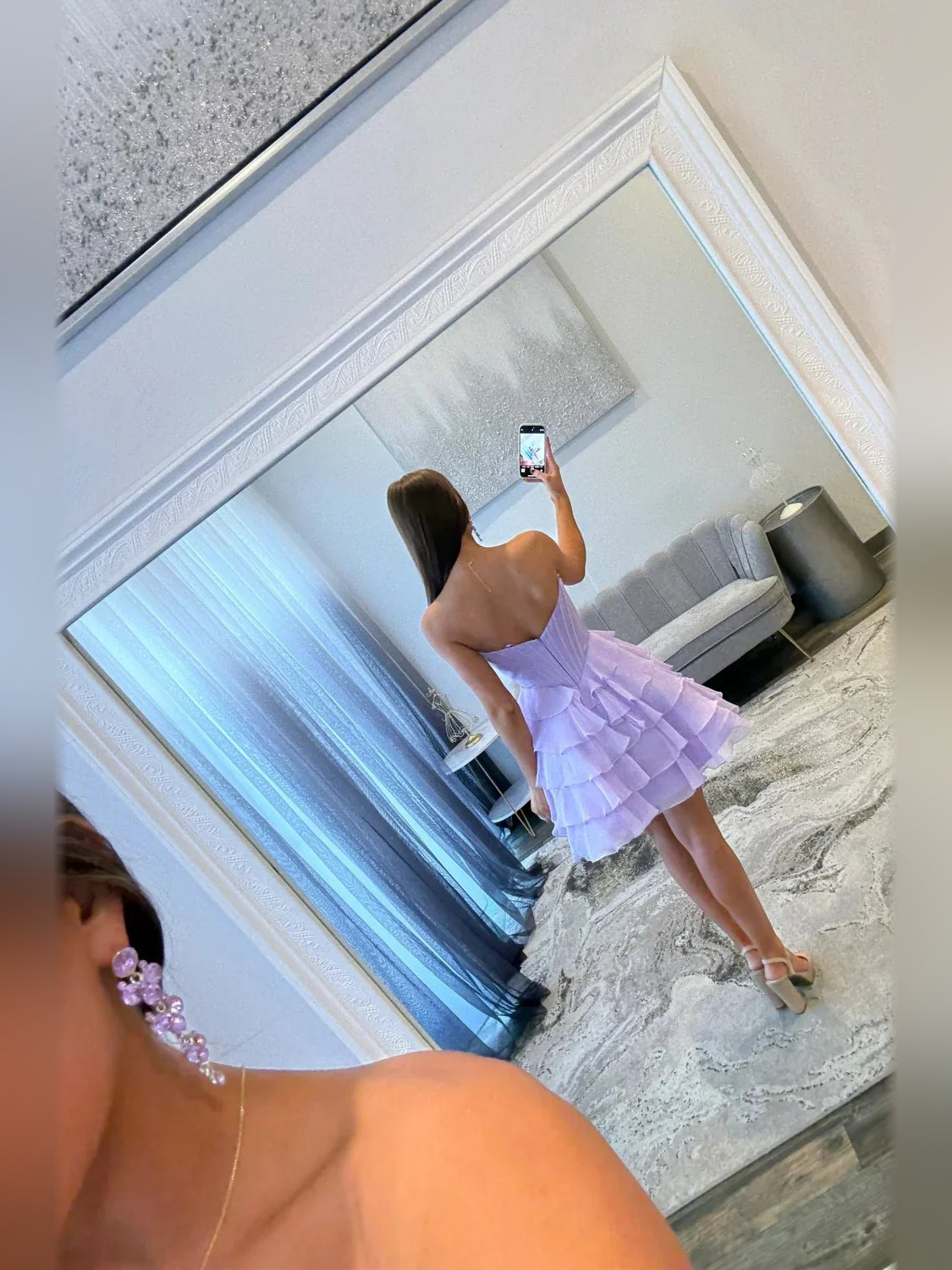 Sky Blue short homecoming dress, back view showing the rear of the dress