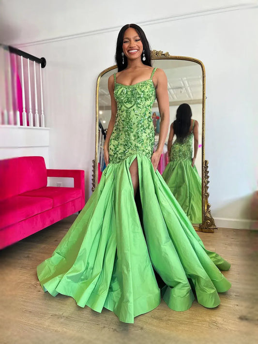 Lime Green floor-length prom dress, alternate view showing the bodice and skirt