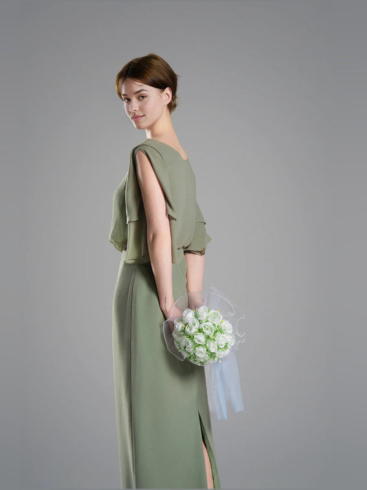 Dusty Sage floor-length bridesmaid dress, alternate view showing the bodice and skirt