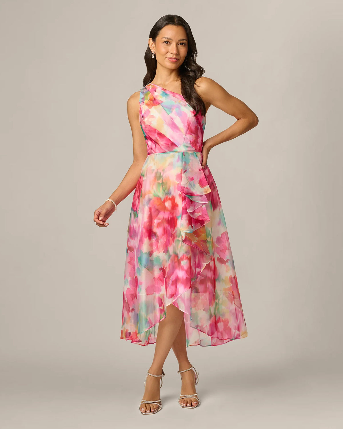 one-shoulder a-line midi mother of the bride dress - image 2