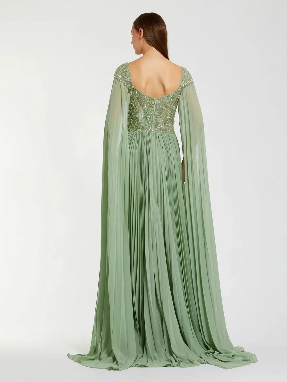 Dusty Sage a-line floor-length formal dress with beading, alternate view