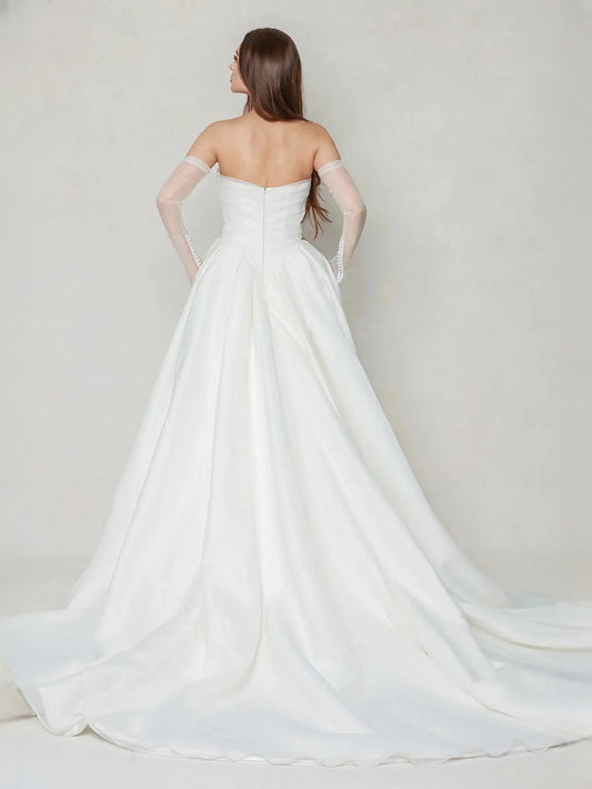 Ivory floor-length wedding dress, alternate view showing the bodice and skirt
