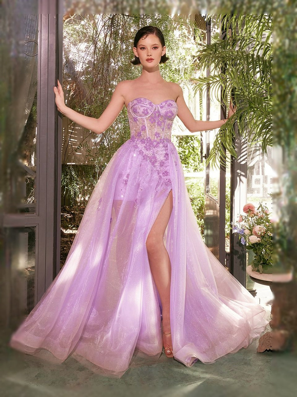 Lilac floor-length prom dress, alternate view showing the bodice and skirt