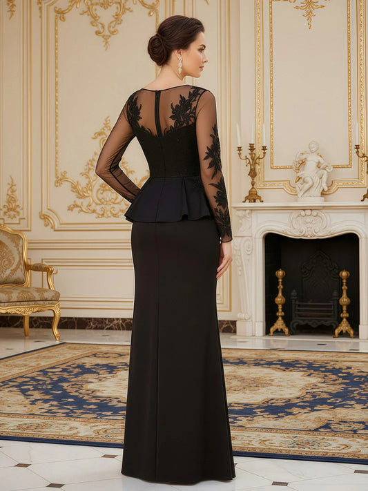 Black floor-length mother of the bride dress, alternate view showing the bodice and skirt