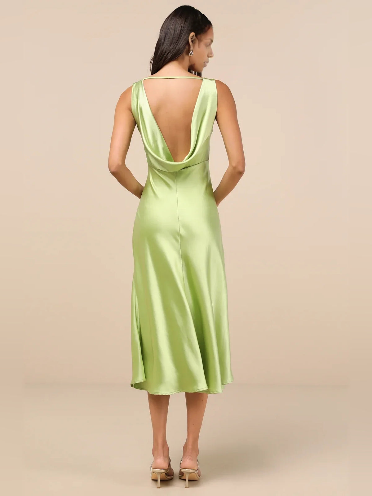Neon Green midi homecoming dress, back view showing the rear of the dress