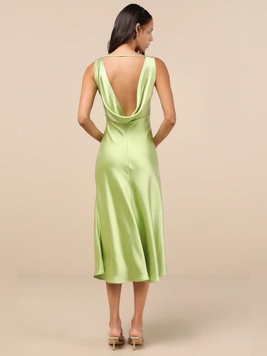 Neon Green midi homecoming dress, back view showing the rear of the dress