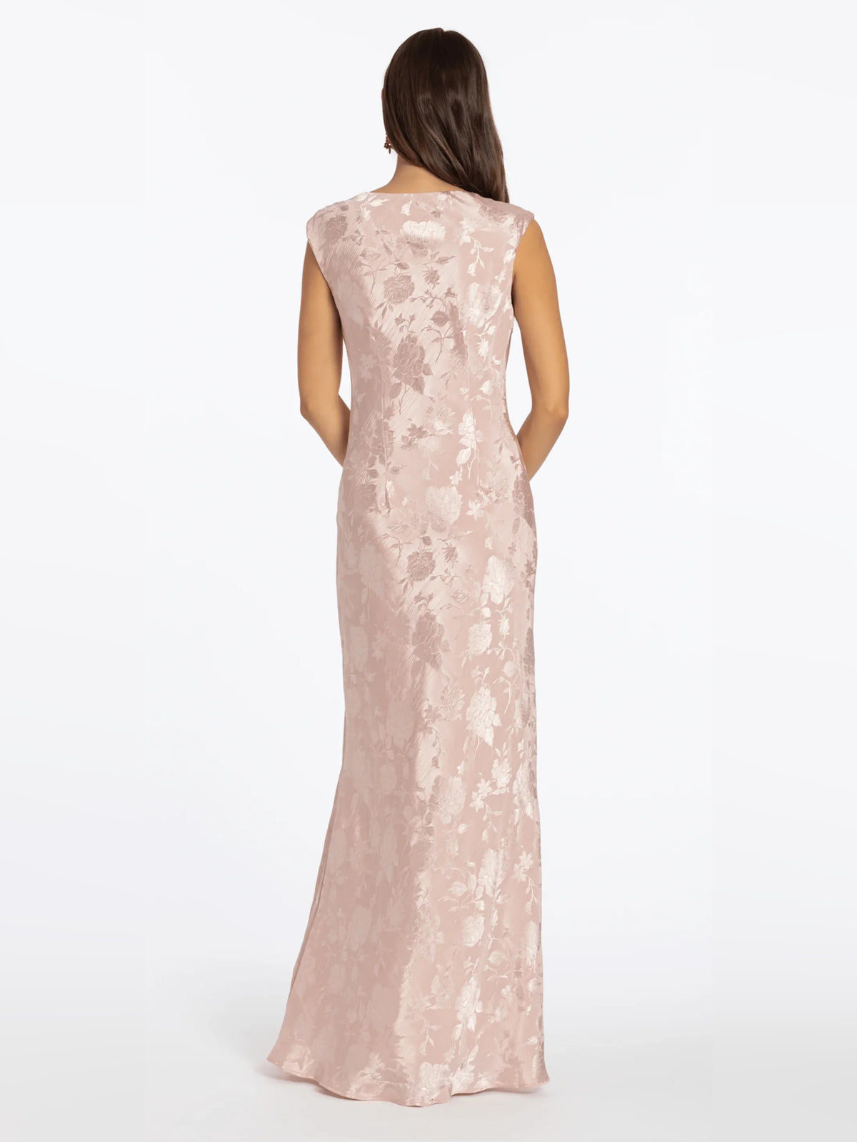 Blush Pink floor-length prom dress, back view showing the rear of the dress