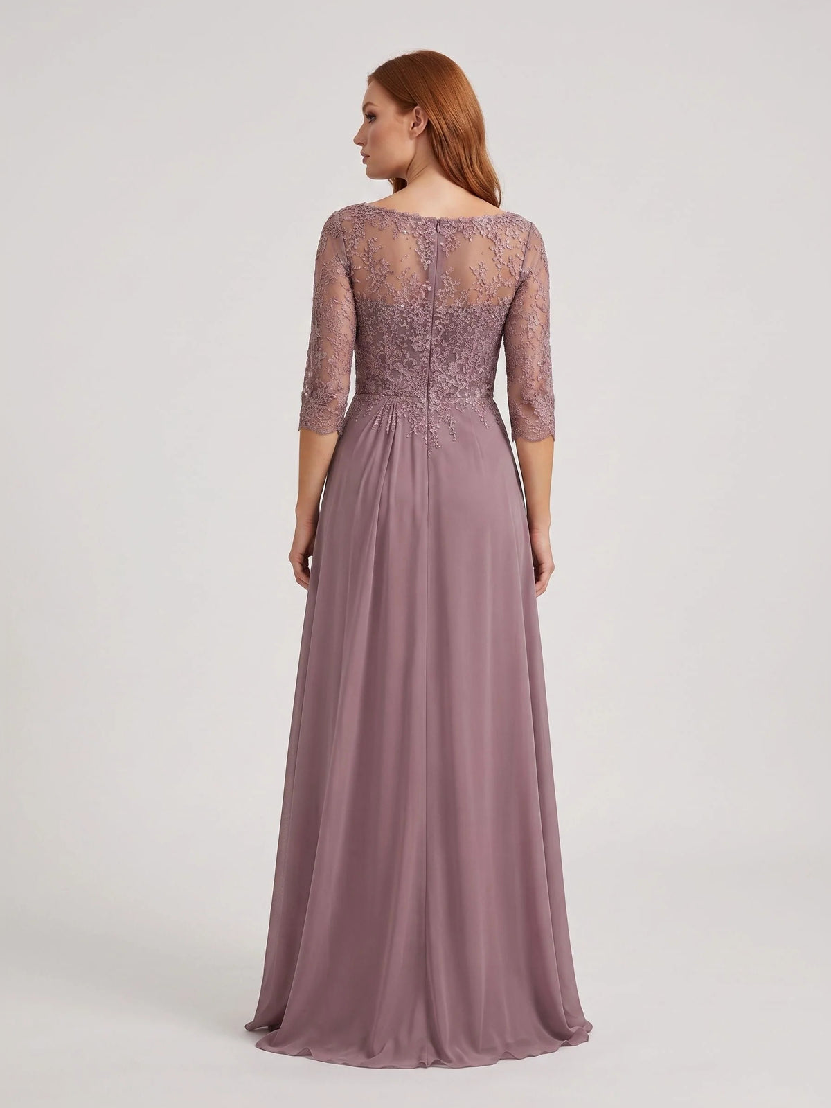 Dusty Rose maxi mother of the bride dress, alternate view showing the bodice and skirt
