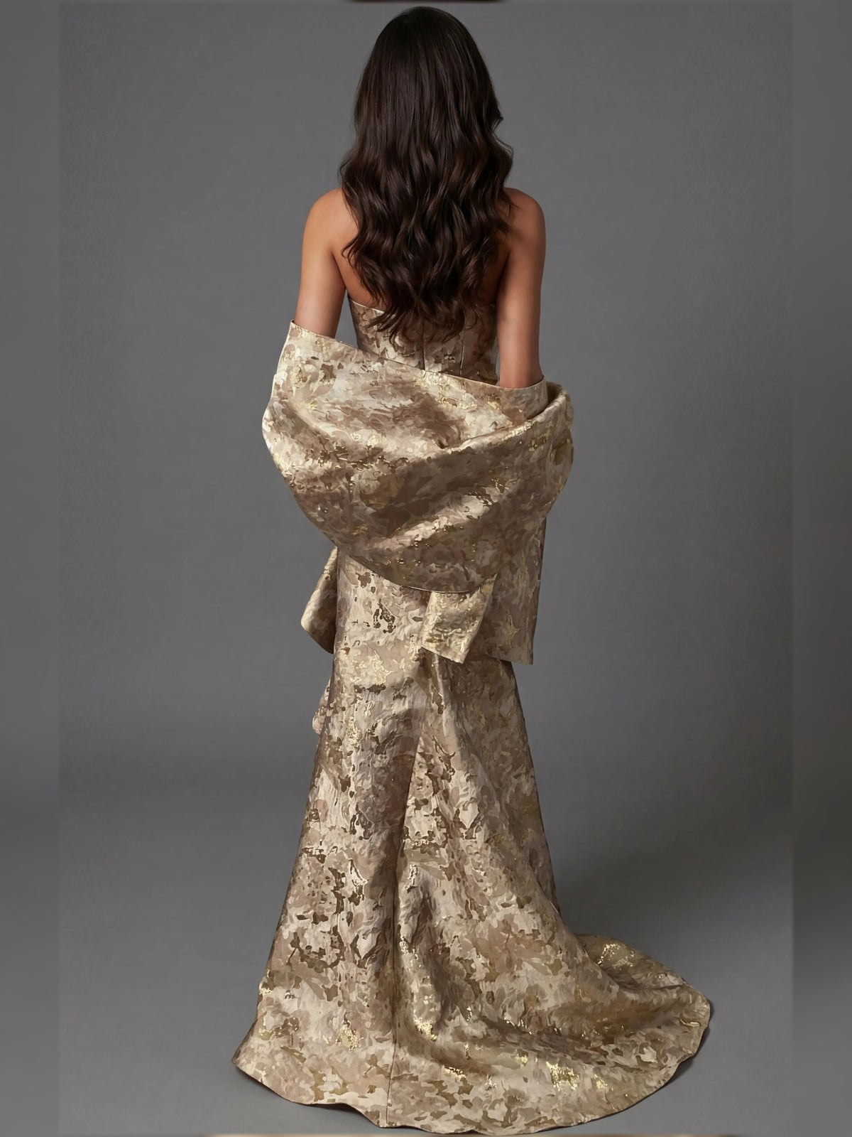 As Picture mermaid floor-length formal dress with draping, alternate view