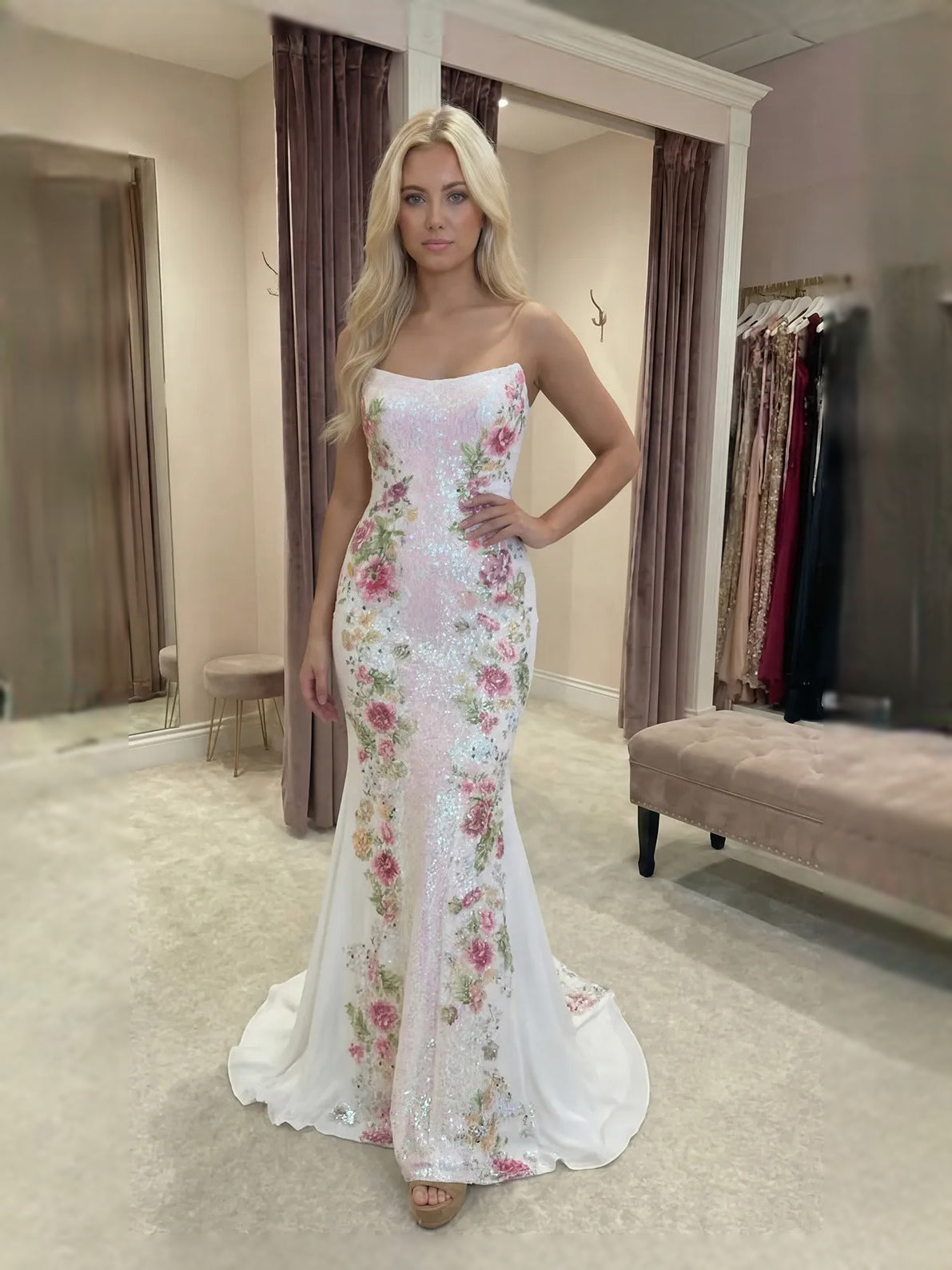 As Picture maxi prom dress, alternate view showing the bodice and skirt