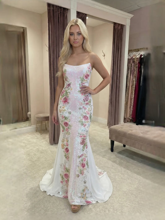 As Picture maxi prom dress, alternate view showing the bodice and skirt