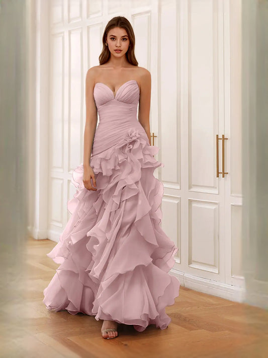 Light Pink maxi prom dress, alternate view showing the bodice and skirt