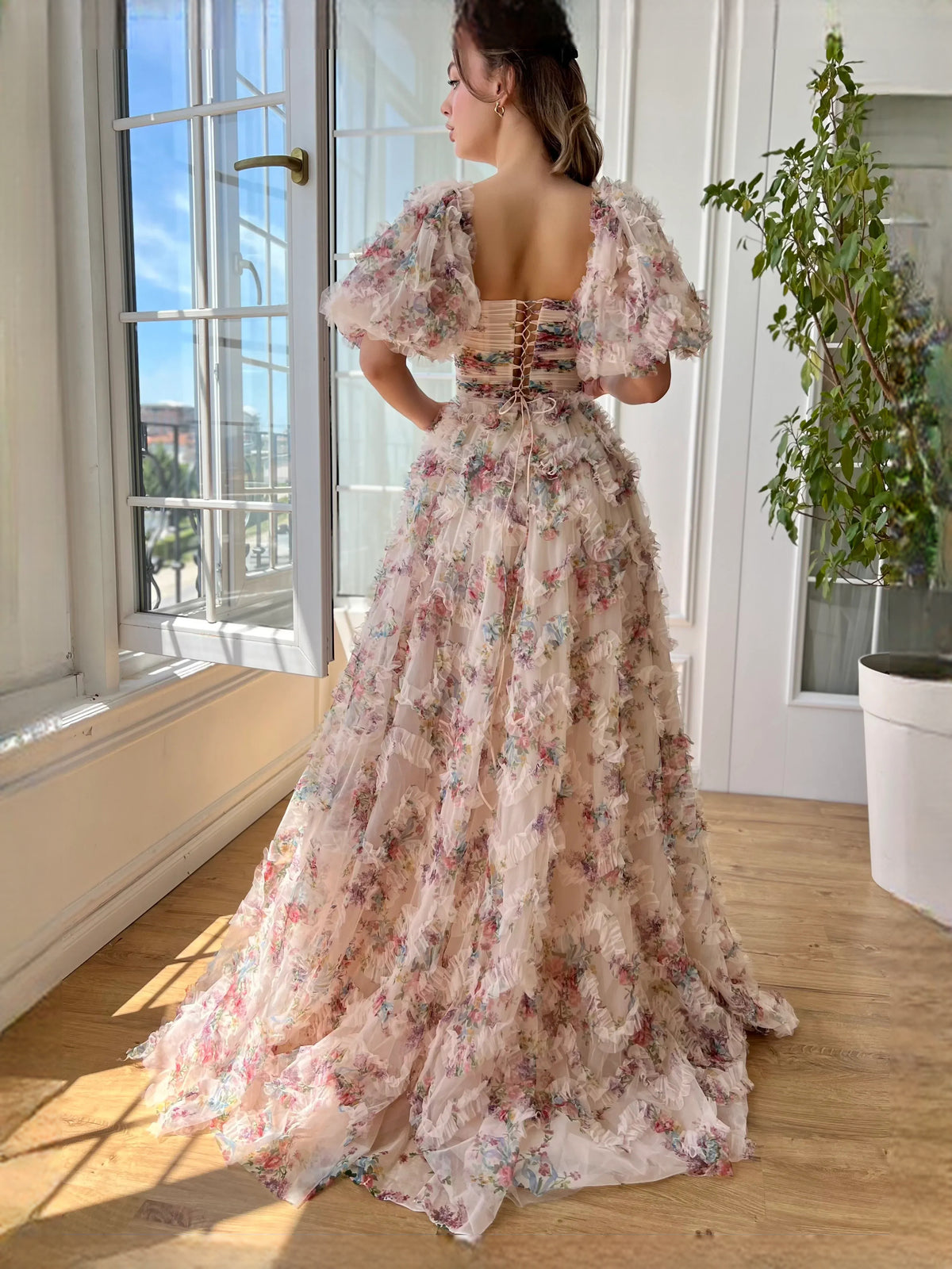 As Picture floor-length prom dress, back view showing the rear of the dress