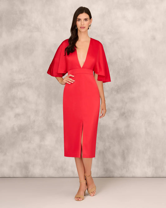 plunging neckline sheath midi mother of the bride dress - image 2