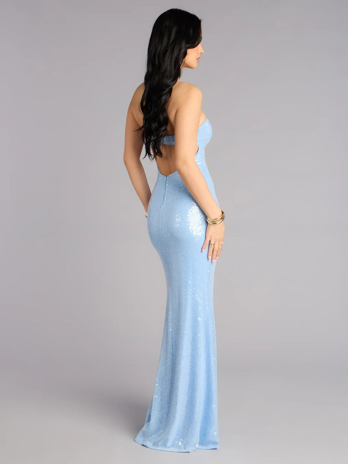 Light Blue mermaid floor-length formal dress with sequins, alternate view