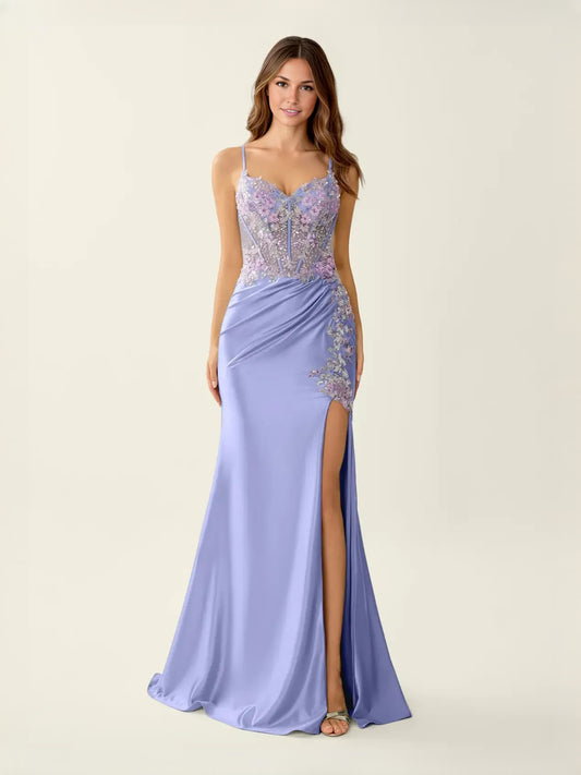 Lavender floor-length prom dress, alternate view showing the bodice and skirt
