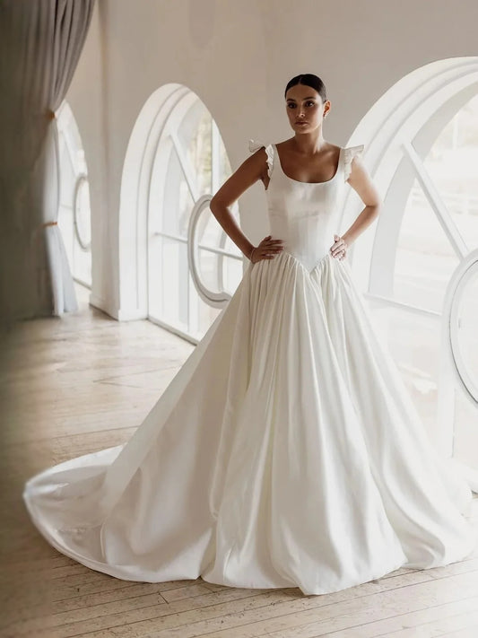 Ivory floor-length wedding dress, alternate view showing the bodice and skirt