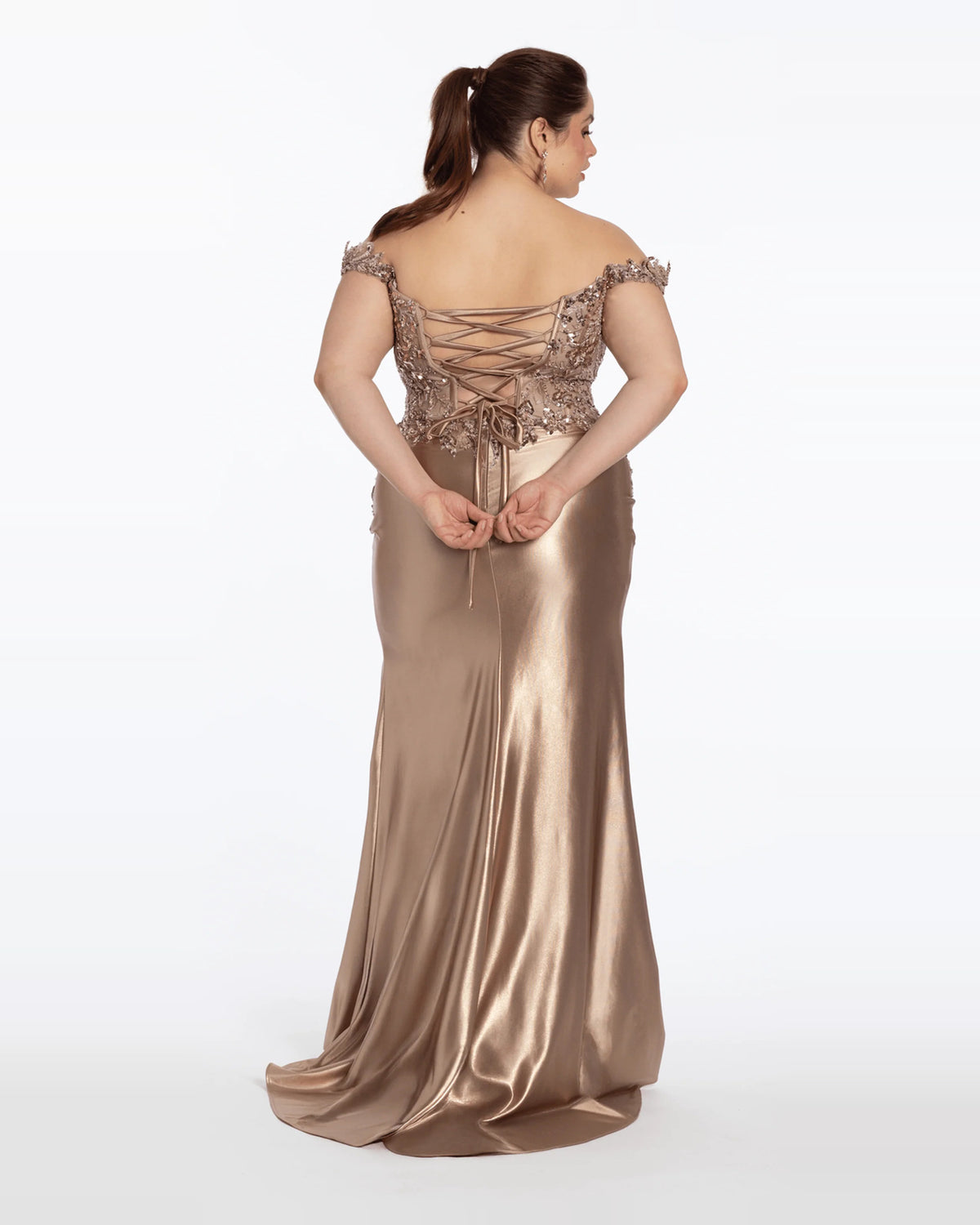 off shoulder column maxi prom dress - image 2