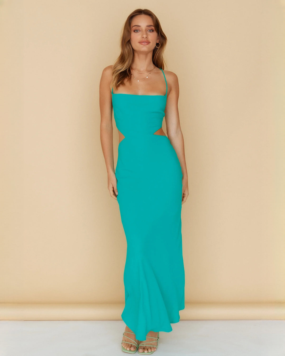sleeveless structured satin a-line maxi bridesmaid dress - image 2