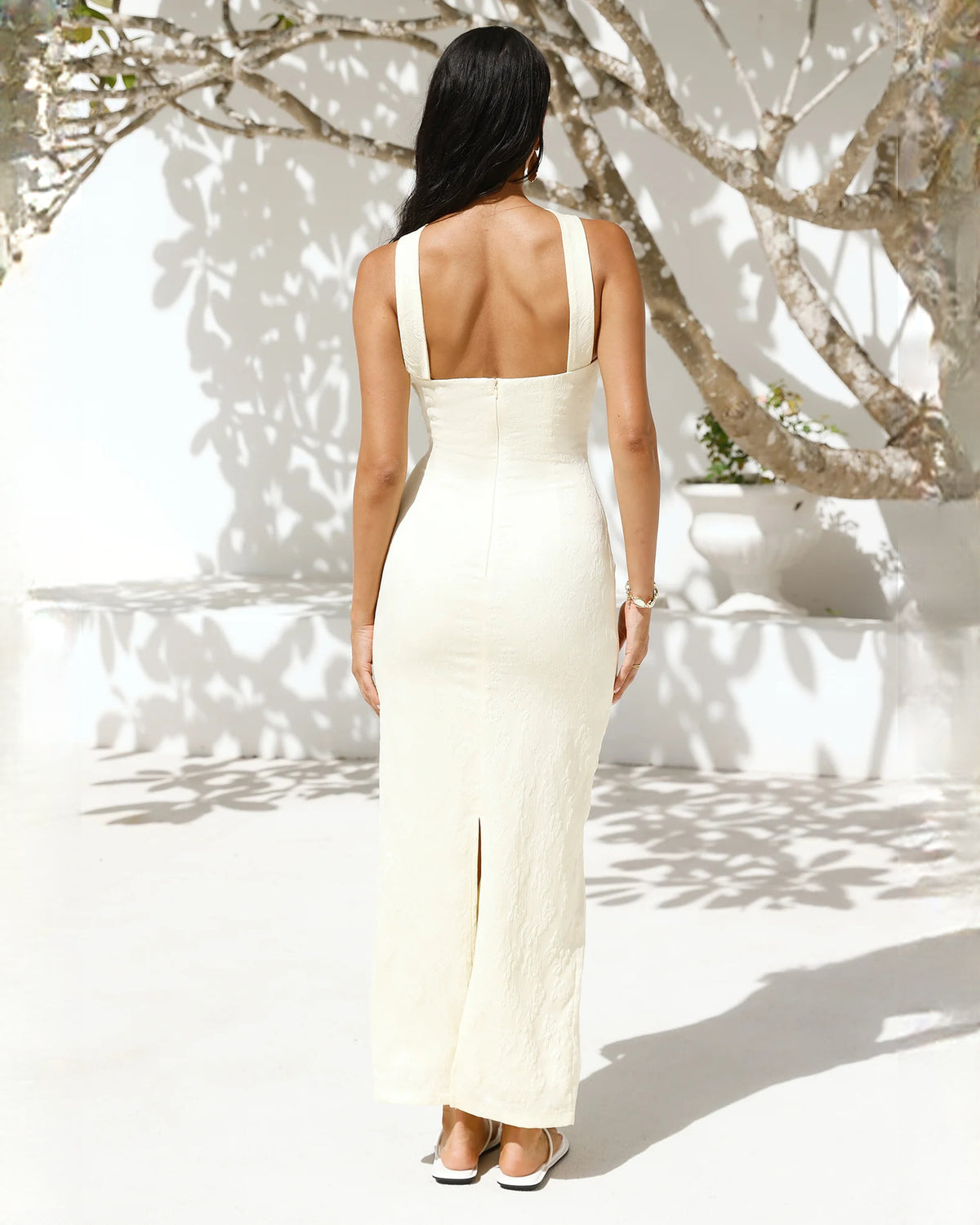 sleeveless satin a-line maxi bridesmaid dress - image 2