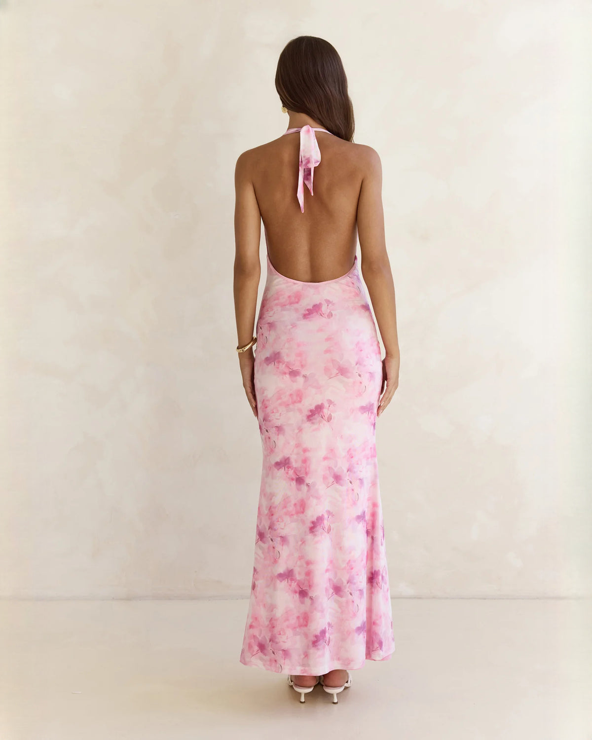 halter neck mesh a-line maxi bridesmaid dress - image 2