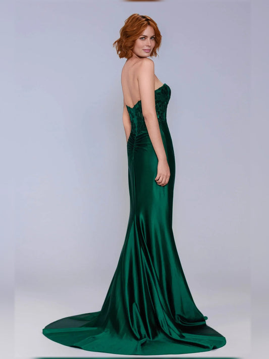 Peacock sheath floor-length formal dress with skirt slit, alternate view