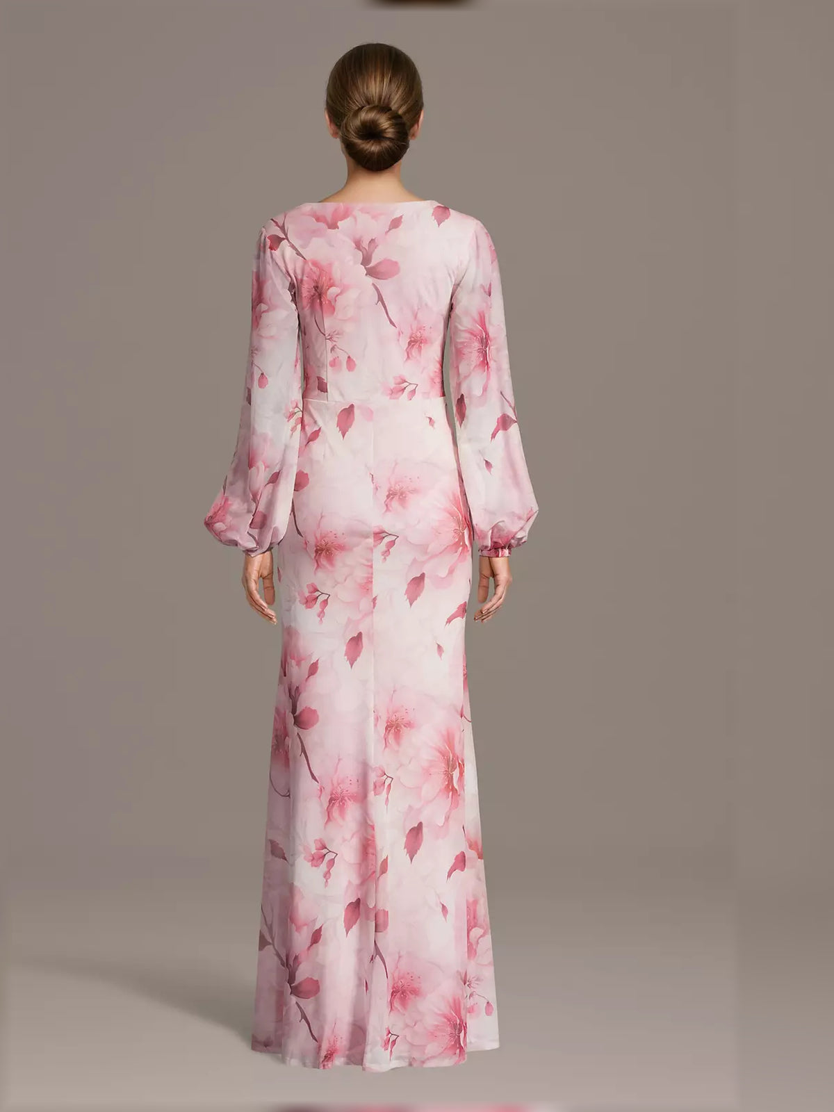 Floral maxi mother of the bride dress, alternate view showing the bodice and skirt