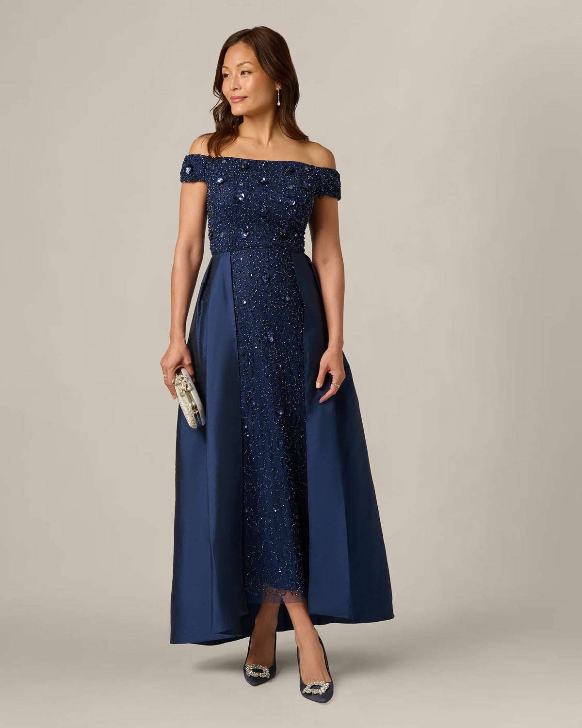 off-shoulder a-line maxi mother of the bride dress - image 2