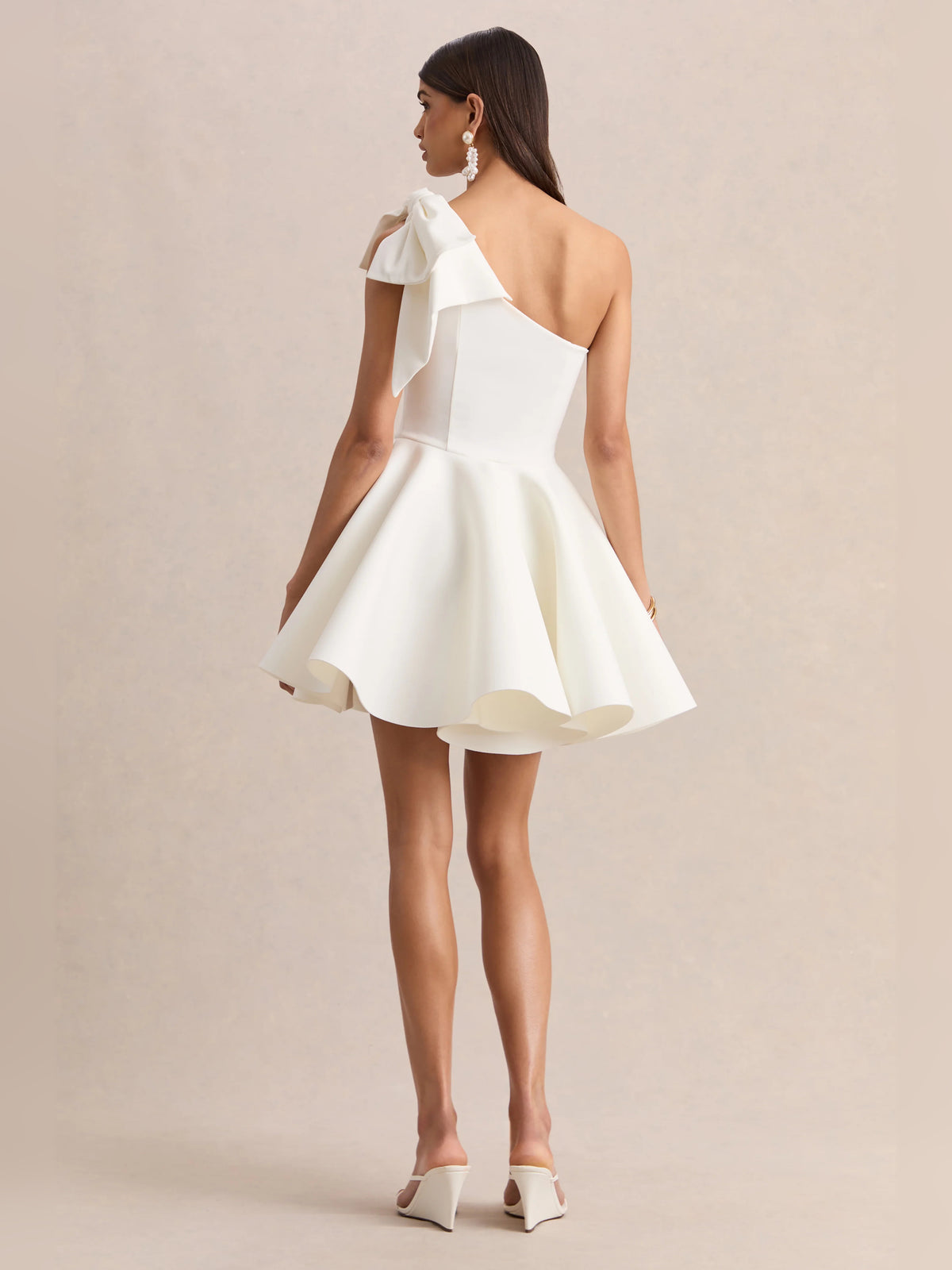 White mini homecoming dress, alternate view showing the bodice and skirt