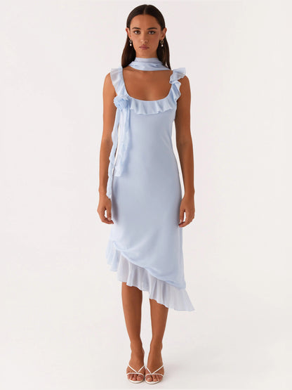 Blue midi formal dress, alternate view