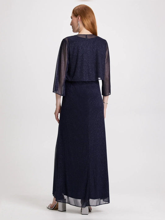 Dark Navy floor-length mother of the bride dress, alternate view showing the bodice and skirt