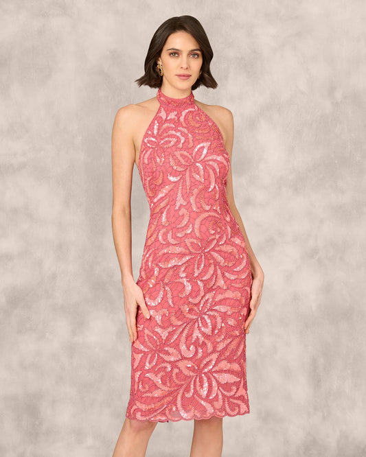 halter neck sheath midi mother of the bride dress - image 2