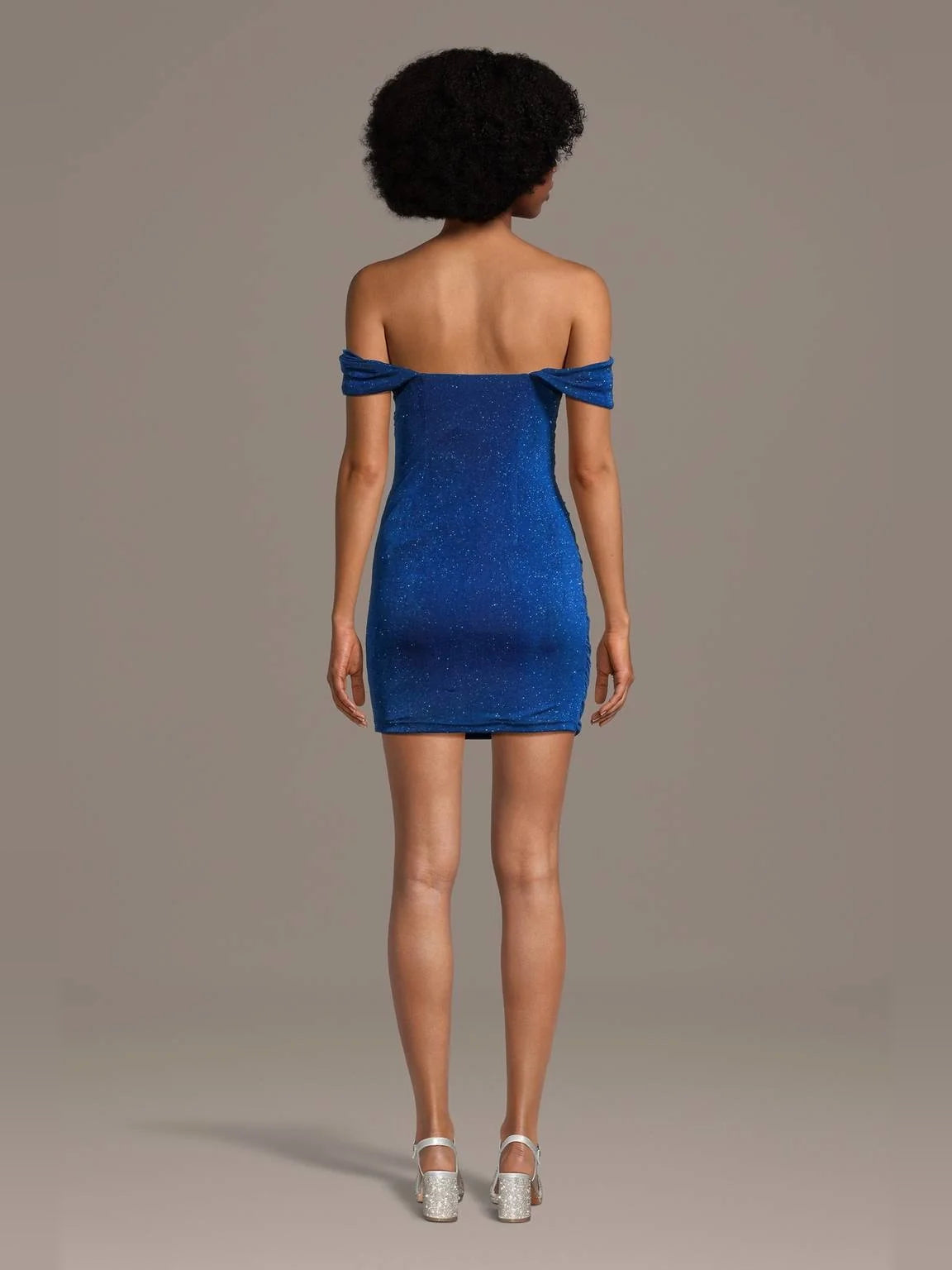 Royal Blue mini homecoming dress, back view showing the rear of the dress