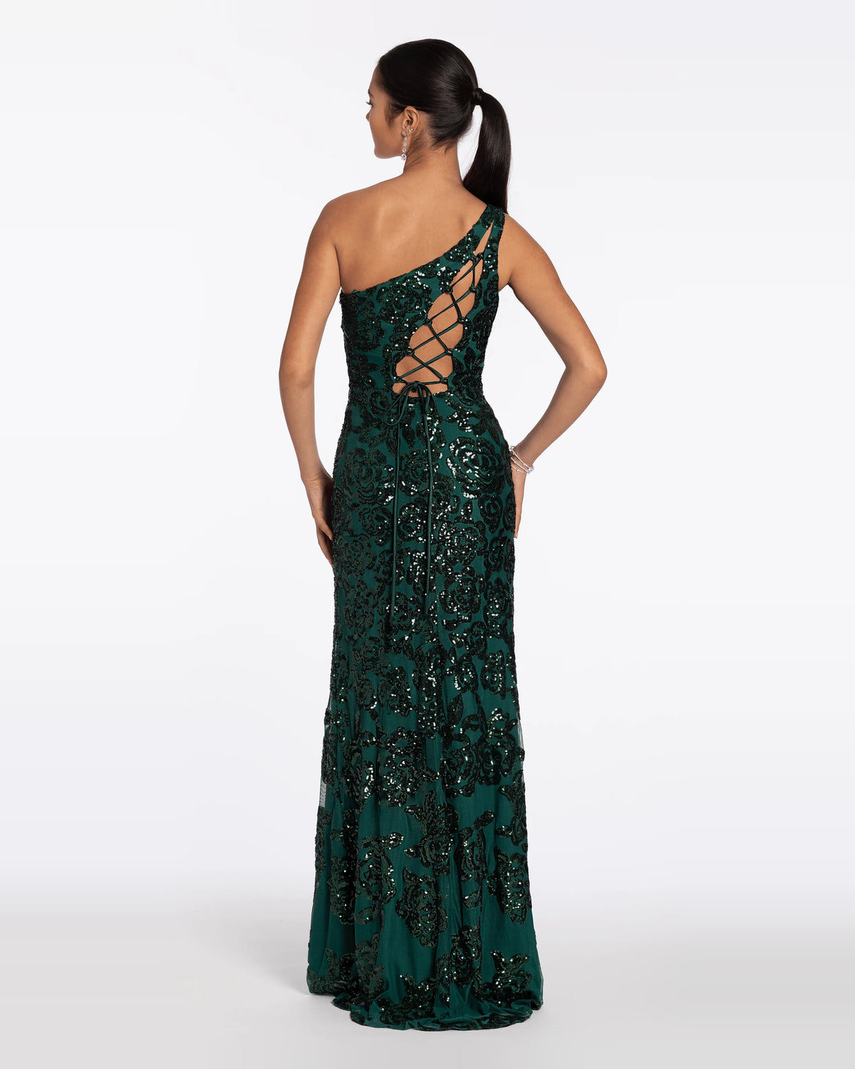 asymmetrical neck column maxi prom dress - image 2