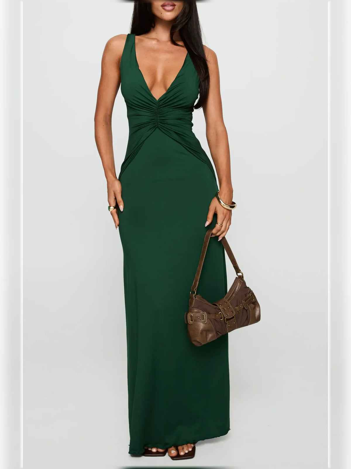 Forest Green mermaid floor-length formal dress with cutout detail, alternate view