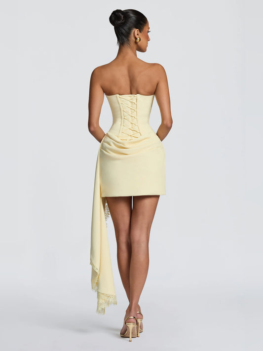 Lemon mini homecoming dress, alternate view showing the bodice and skirt