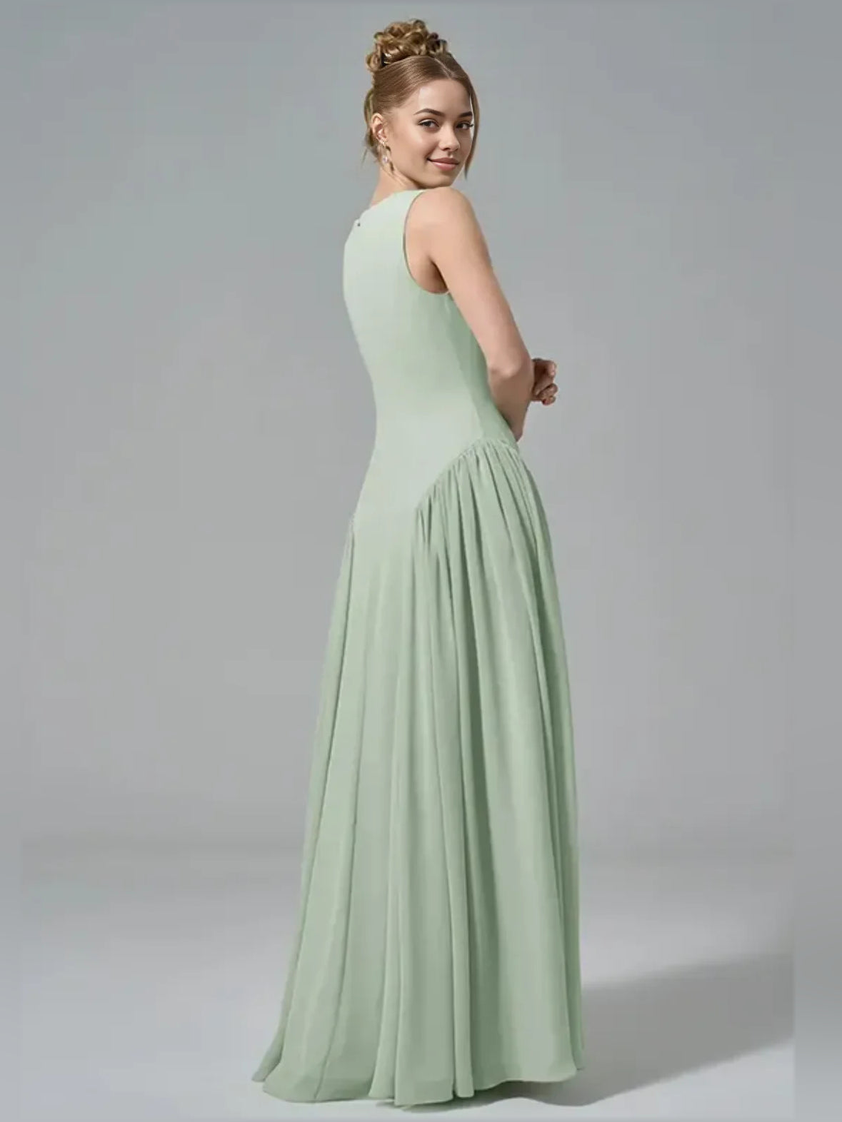 Mint Green floor-length bridesmaid dress, alternate view showing the bodice and skirt