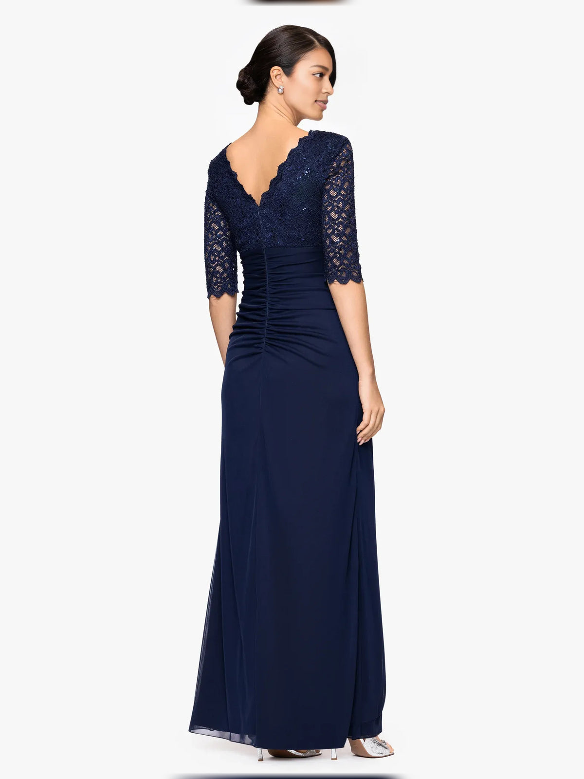 Dark Navy floor-length mother of the bride dress, alternate view showing the bodice and skirt
