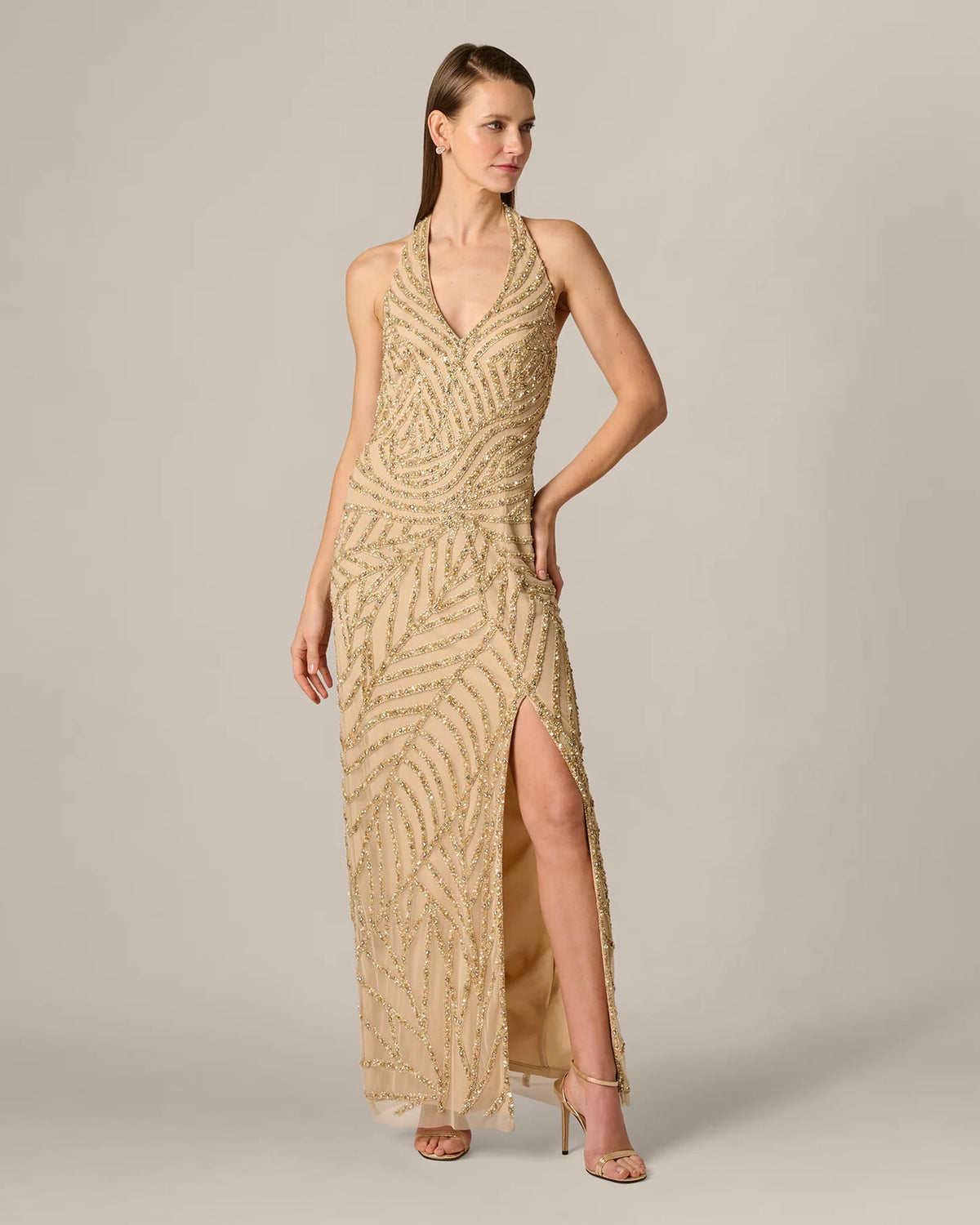 halter neck a-line maxi mother of the bride dress - image 2