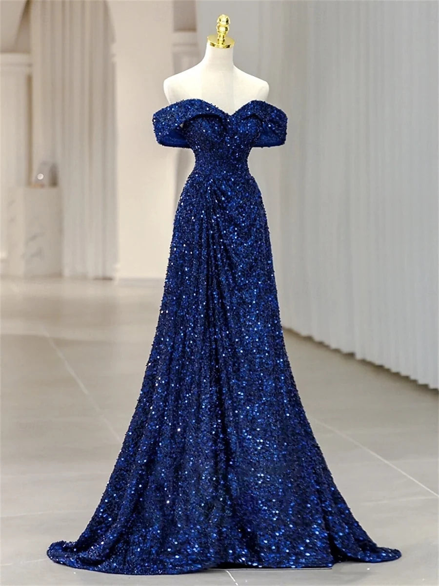 Navy floor-length prom dress, alternate view showing the bodice and skirt