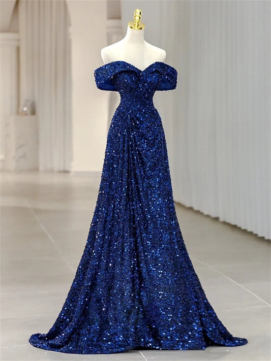 Navy floor-length prom dress, alternate view showing the bodice and skirt