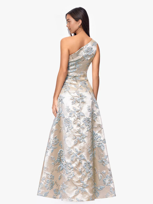 As Picture a-line floor-length formal dress with floral print, alternate view