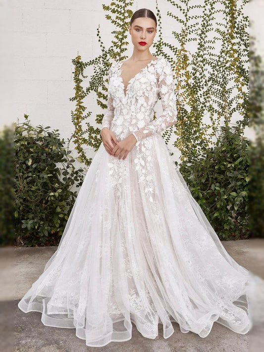 Ivory floor-length wedding dress, alternate view showing the bodice and skirt