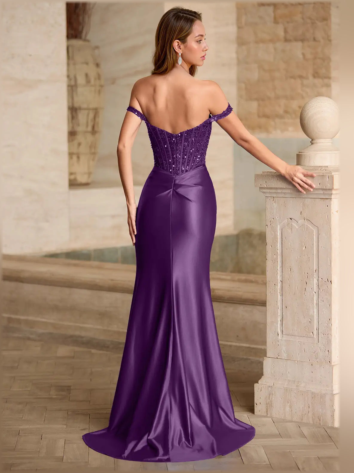 Grape mermaid floor-length formal dress with sequins, alternate view