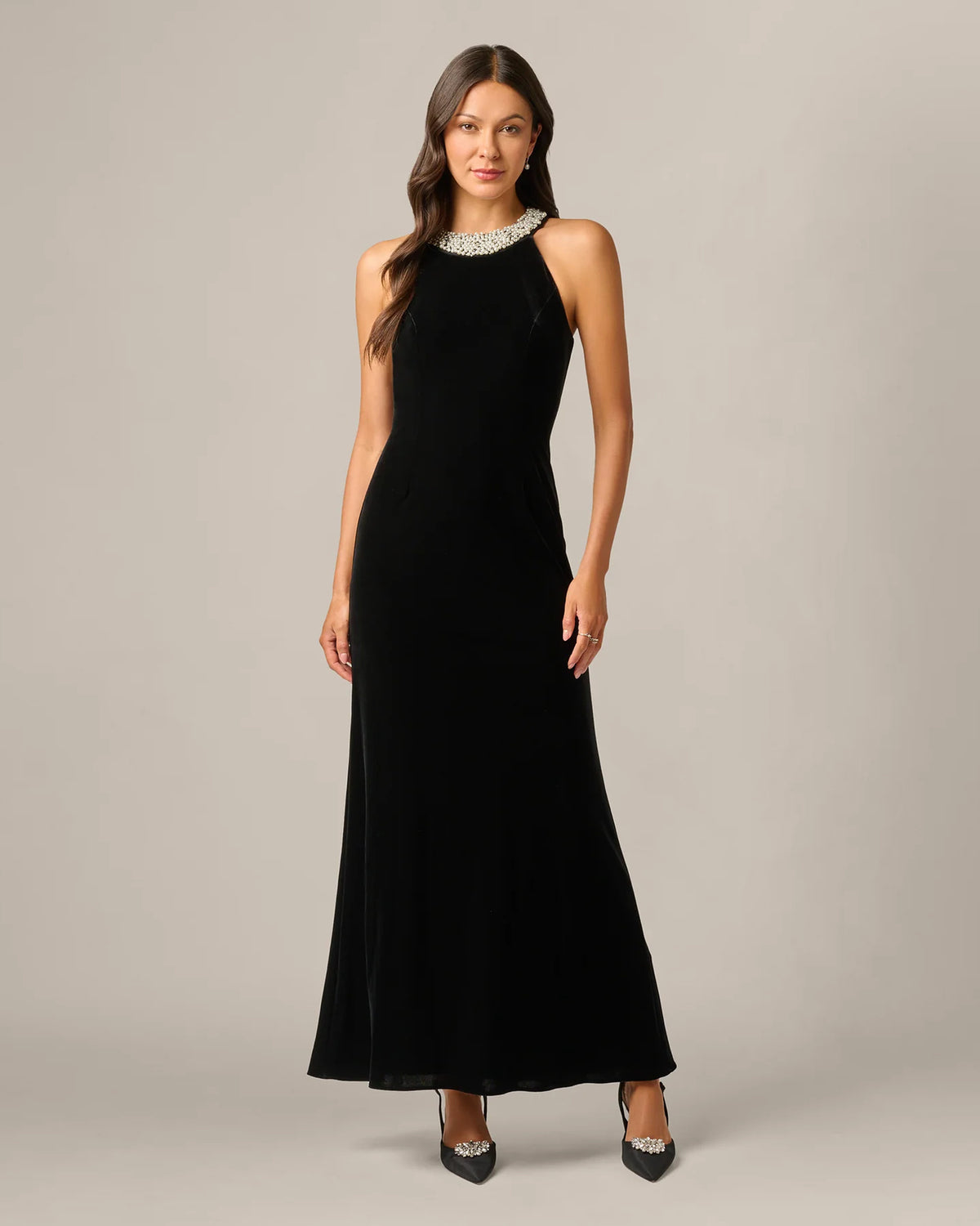 halter neck a-line maxi mother of the bride dress - image 2