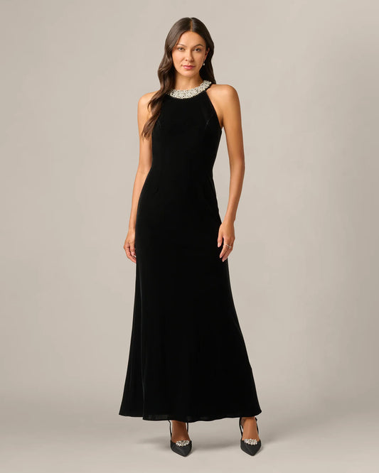 halter neck a-line maxi mother of the bride dress - image 2