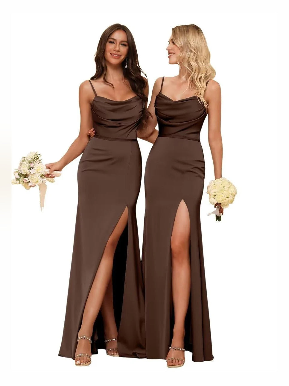 Brown floor-length bridesmaid dress, alternate view showing the bodice and skirt