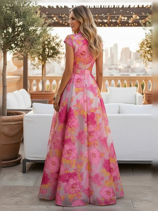 Hot Pink floor-length mother of the bride dress, alternate view showing the bodice and skirt